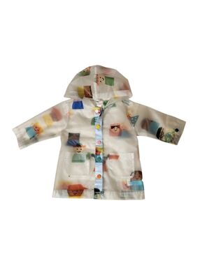 Christian Robinson Toddler Sz 12M Hooded Rain Jacket Clear With Pockets & Snaps